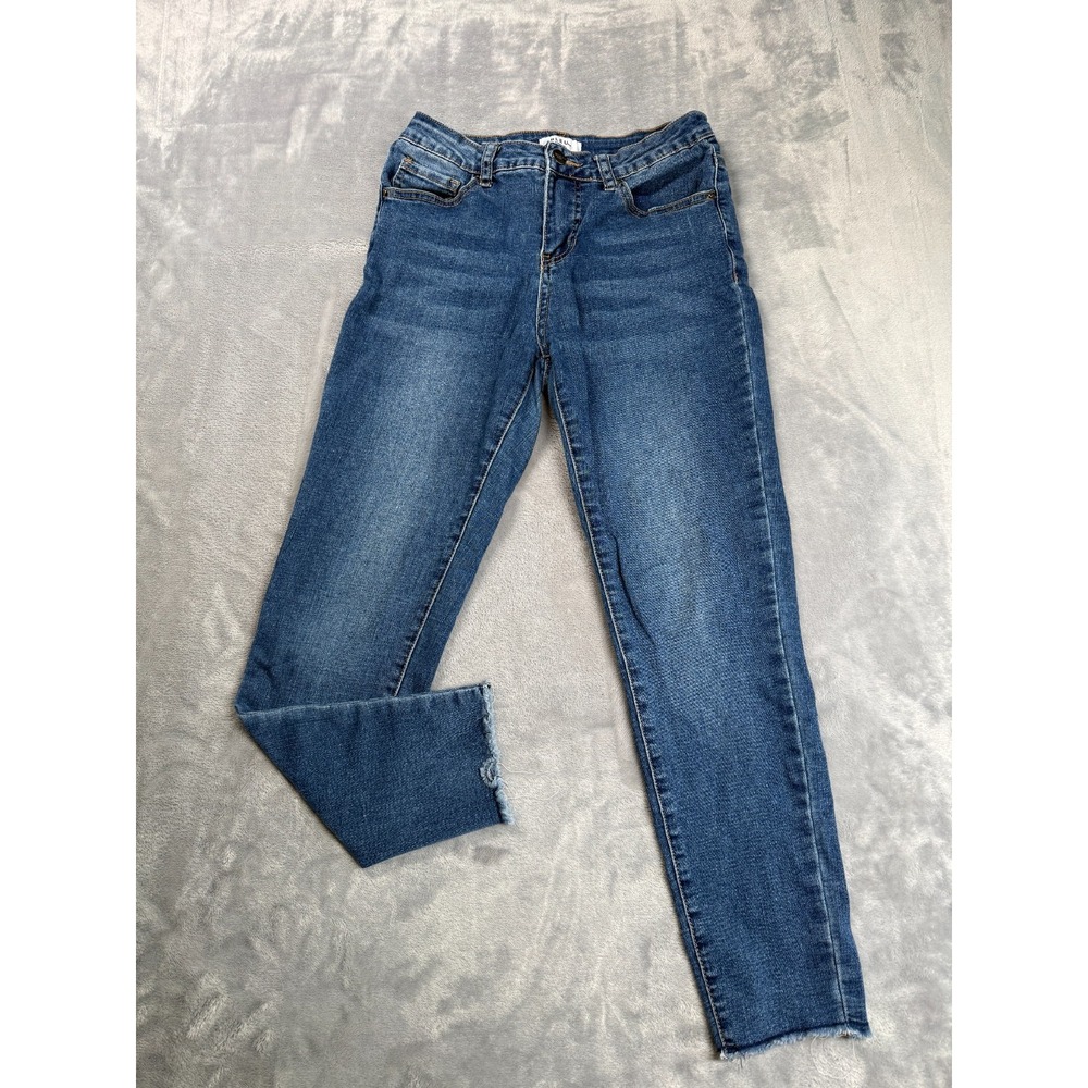 Bleu Capri Jeans Womens Petite 4 Blue Denim Faded Stretch Skinny Leg Frayed Hem